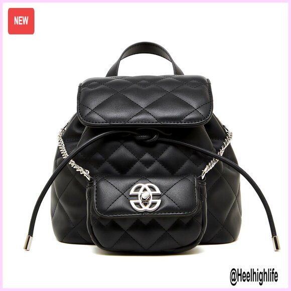 Genuine Leather Quilted Mini Backpack Set with Detachable Chain Pouch main image 5